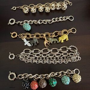 Set of five J Crew charm style bracelets